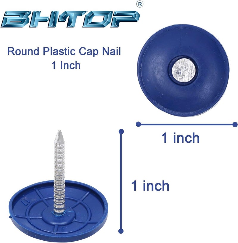 BHTOP Plastic Cap Nails, 200 Pcs Roofing Nails, 1 inch Galvanized Tar Paper Nails for Roofing, Roofing Nail Caps for House Wrap Fastening Foam Board Roofing Felt Insulation Film - Image 2